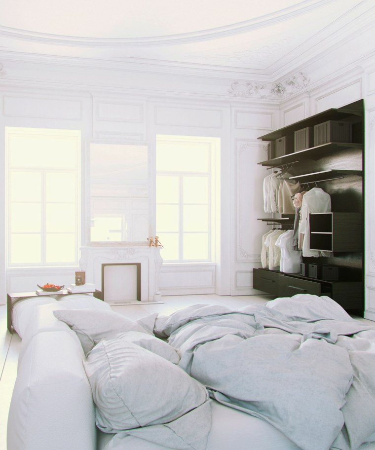 chambre à coucher blanche lit design dressing aménager espace moderne