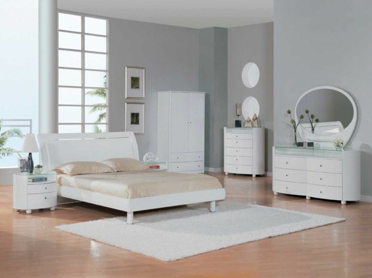 chambre à coucher design parquet bois lit meuble blanc