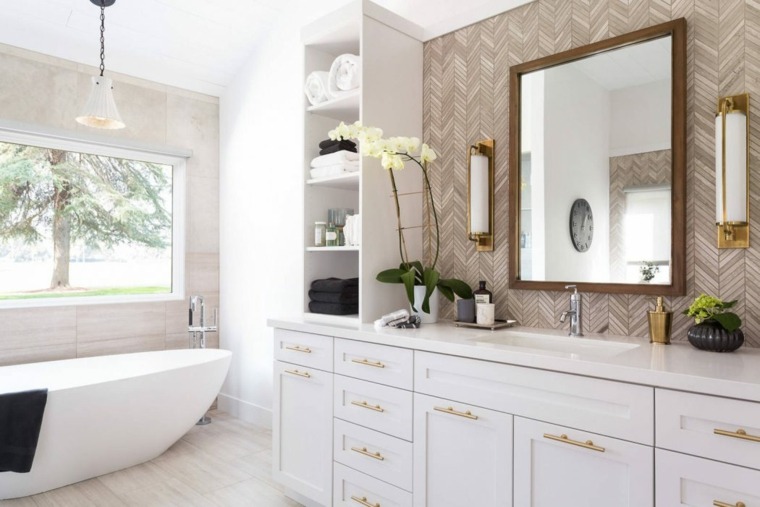 baignoire salle de bains design moderne parquet bois meuble salle de bain miroir