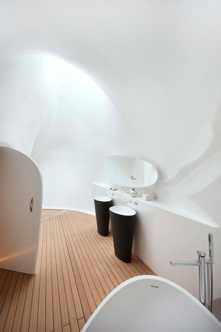 salle de bains moderne parquet bois baignoire loft design