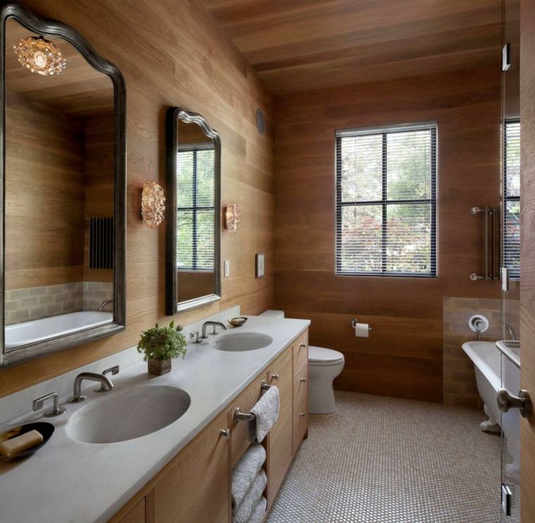 intérieur salle de bains moderne miroir cadre plan de travail salle de bains bois