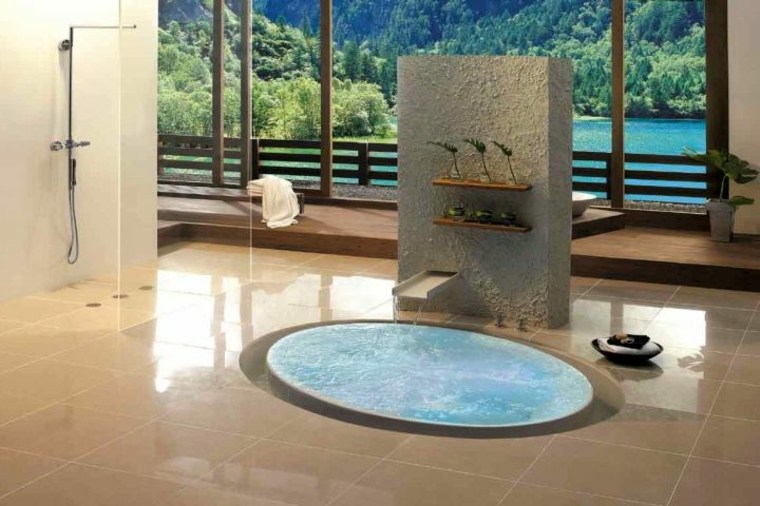 salle de bains design piscine idée cabine douche carrelage
