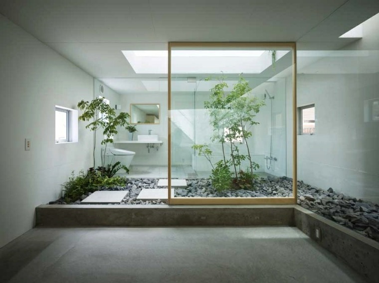 salle de bains design bois intérieur pierres idée aménager 