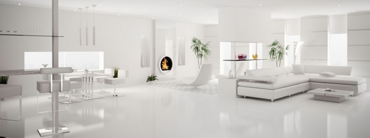 salon design aménager salle à manger table canapé d'angle blanc