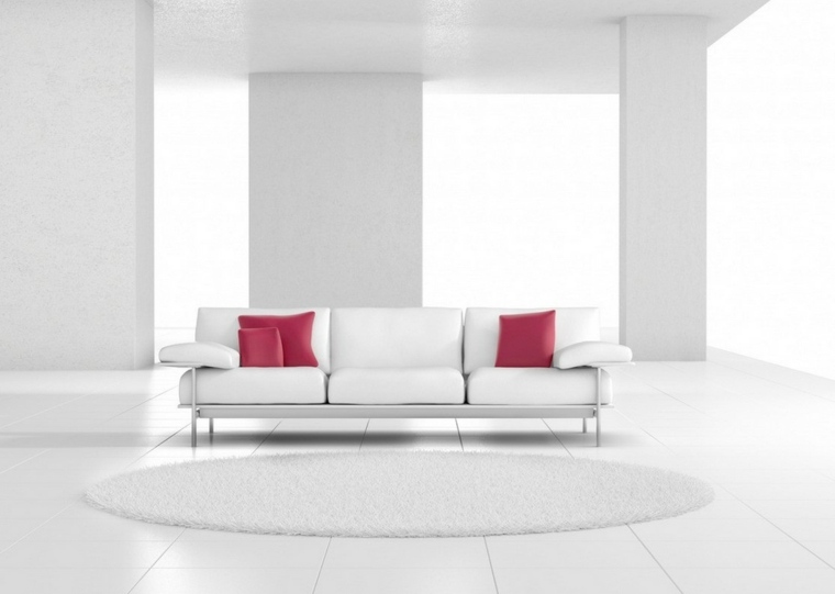 intérieur moderne minimaliste design canapé blanc coussins tapis sol