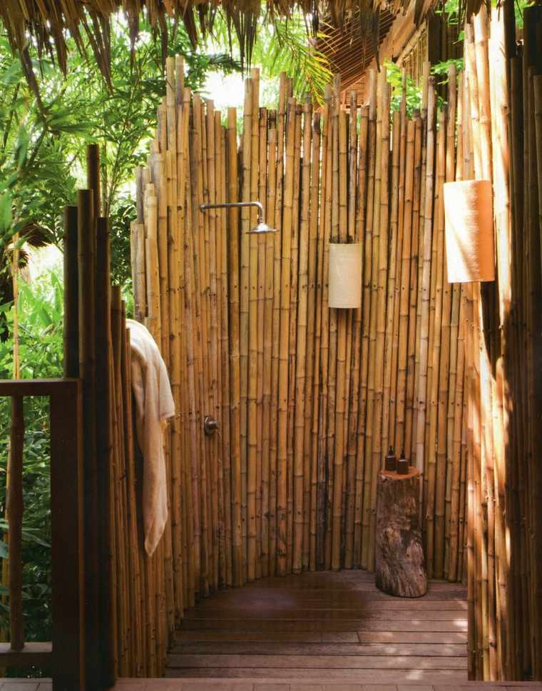 cabine douche bambou diy salle de bains extérieur moderne