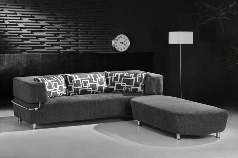 intérieur salon moderne aménager idée canapé gris coussins luminaire tendance