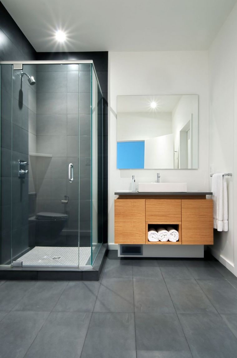 carrelage salle de bain grise et bois douche meubles modernes