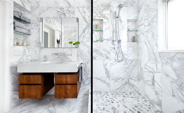 carreaux salle de bain marbre idee deco murale