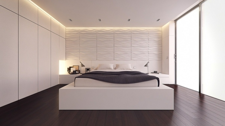design chambre à coucher lit idée mur parquet bois lit coussins