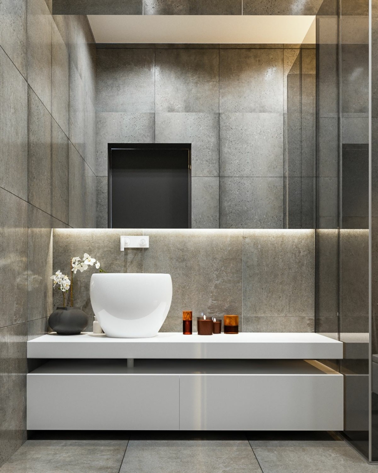 déco de maison minimaliste salle de bains revetement gris