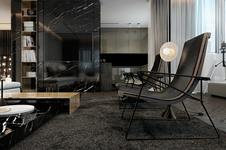 intérieur design moderne étagères bois meuble table basse design luminaires suspension