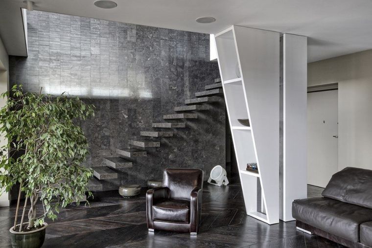 escalier flottant marches pierre interieur moderne