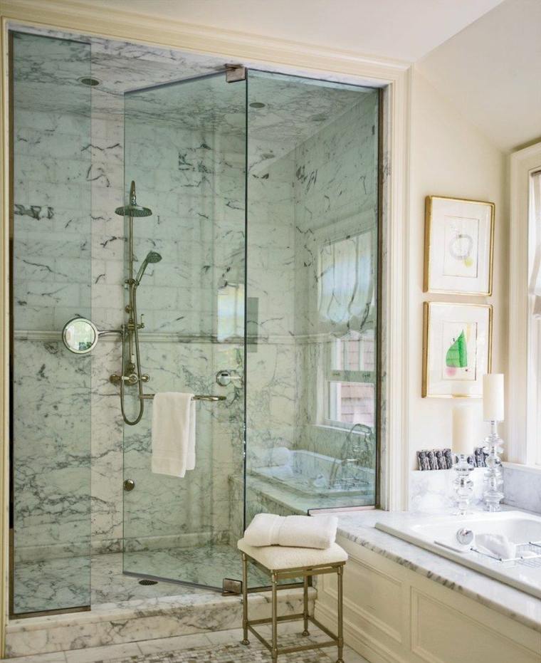 idées salle de bain luxe deco douche marbre 