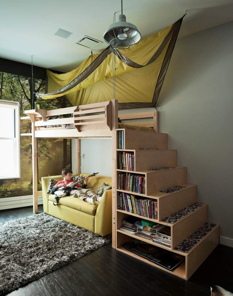lit enfant original meuble multifonctionnel escalier biblothèque coin détente