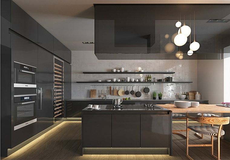 conception cuisine design moderne meuble noir bois