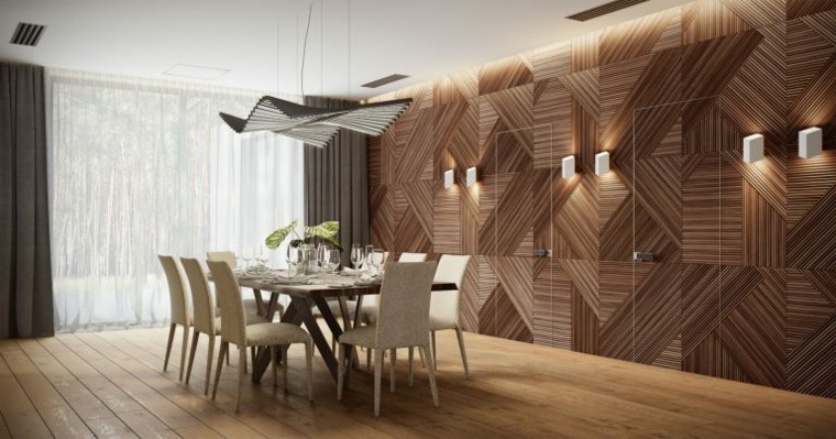 bois de parement mur decoration naturelle idee salle a manger