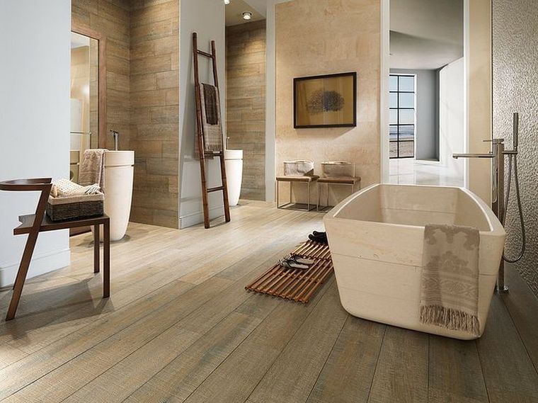 salle de bain déco campagne style zen echelle bois