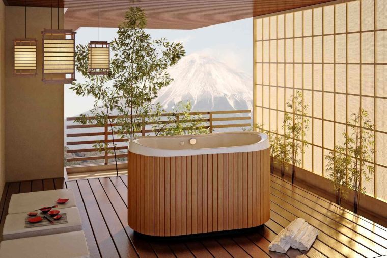 salle de bain japonaise idee deco zen baignoires bois 