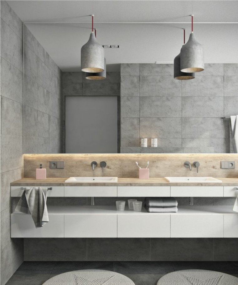 salle de bains intérieur design moderne luminaire suspendu salle de bains comptoir bois