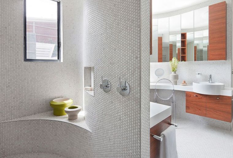 salle de bain tendance déco blanc meuble vasque bois
