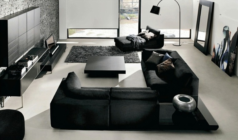 salon design canapé d'angle moderne tapis de sol table basse bois
