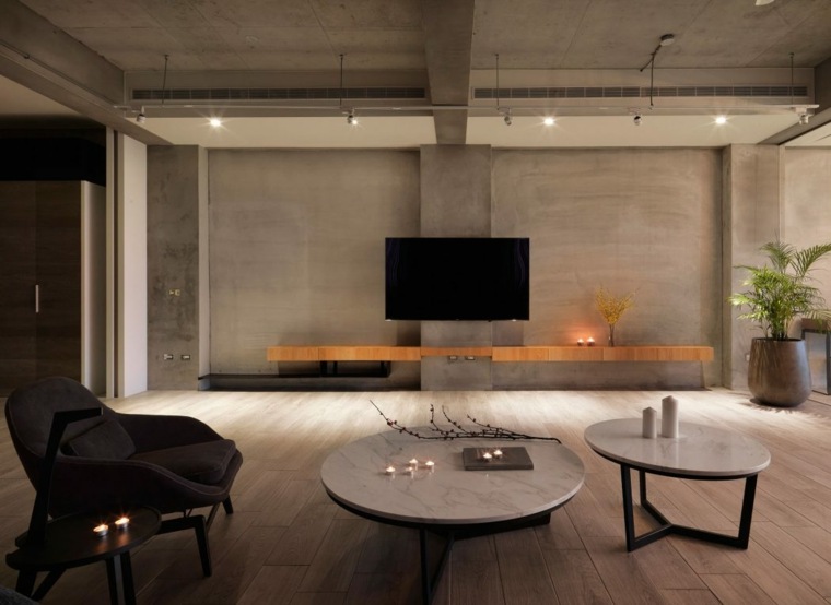 salon moderne design idée intérieur tendance table basse salon marbre étagère bois