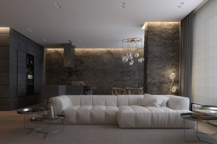 salon intérieur moderne design luminaire suspension canapé blanc