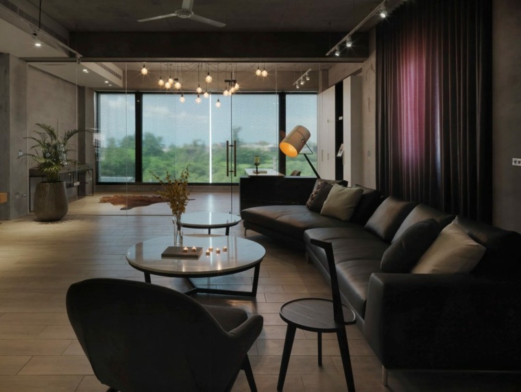 salon moderne design canapé fauteuil coussins parquet bois 