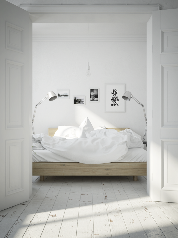 chambre deco relaxante adulte design moderne blanc et bois 