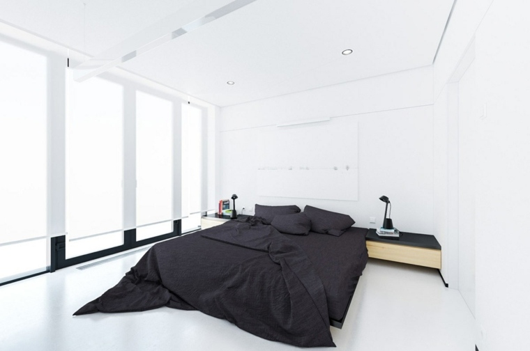 design intérieur chambre moderne lit draps noirs table chevet