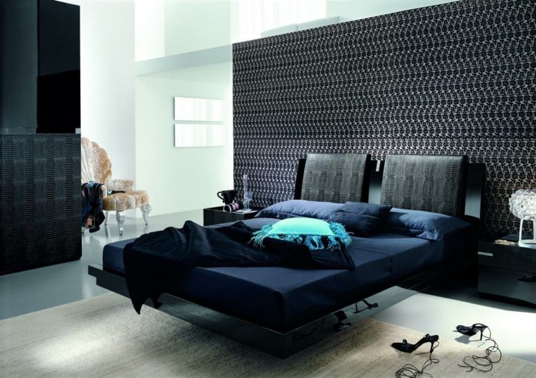 intérieur moderne chambre design lit tête de lit parquet bois