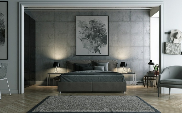intérieur chambre gris clair design moderne idée tendance lit luminaire suspension