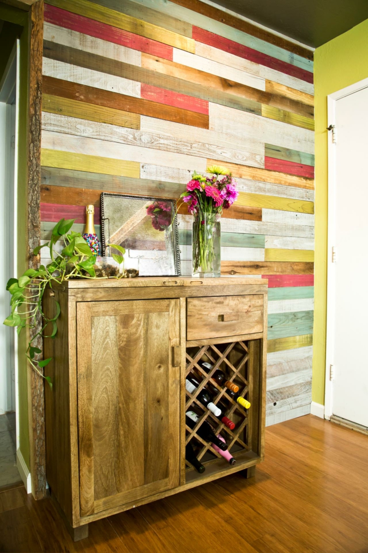 couleur mur cuisine bois multicolore