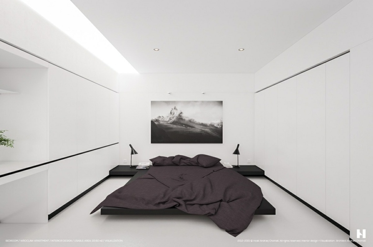 intérieur design moderne chambre à coucher lit idée cadre mur tableau
