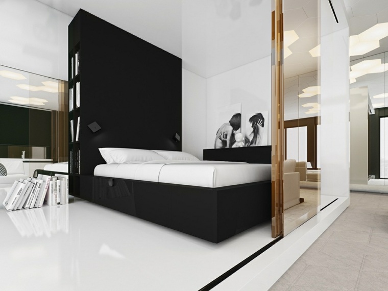 intérieur moderne design chambre lit cadre bois porte coulissante miroir idée design moderne