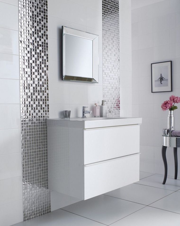 modele salle de bain grise et blanche carrelage original