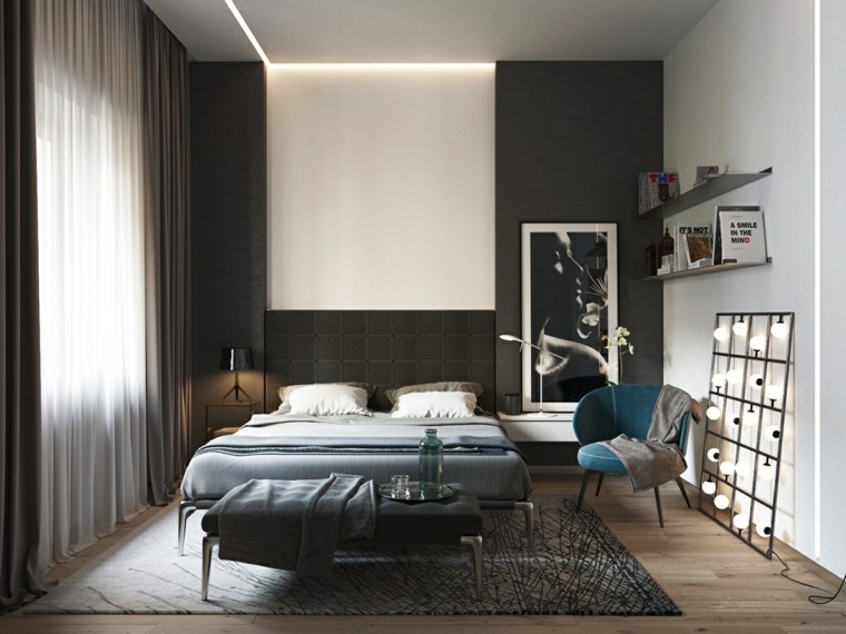 noir et blanc design moderne chambre à coucher idée fauteuil décorer 