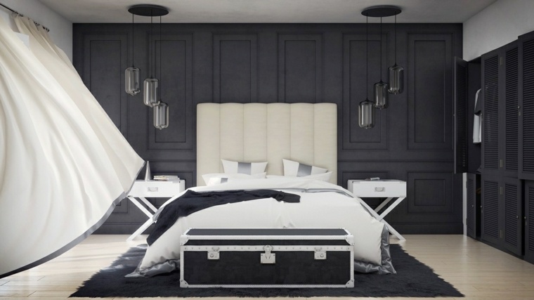 design intérieur chambre à coucher lit tête de lit matelassée