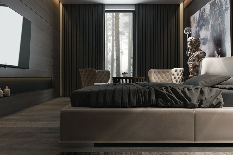 chambre à coucher design gris intérieur déco moderne tableau
