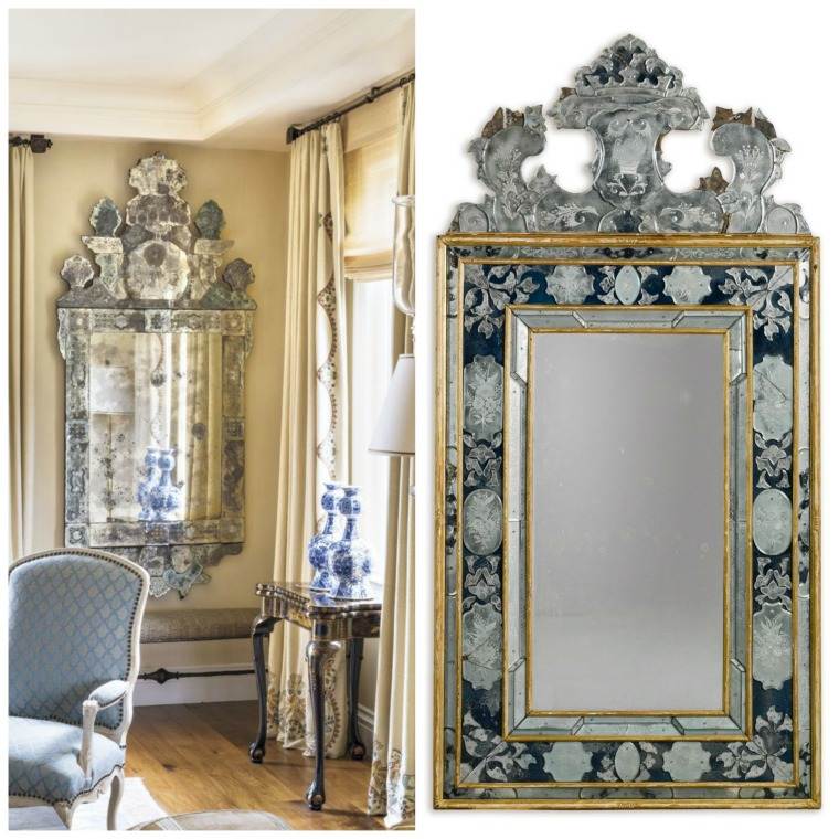 miroirs vénitiens beauté exceptionnelle salon tons bleus