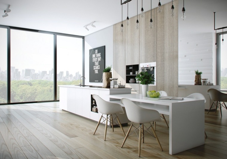 modèles de cuisine moderne meubles mur parement bois