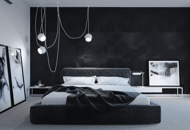 noir et blanc chambre design moderne luminaire tableau déco