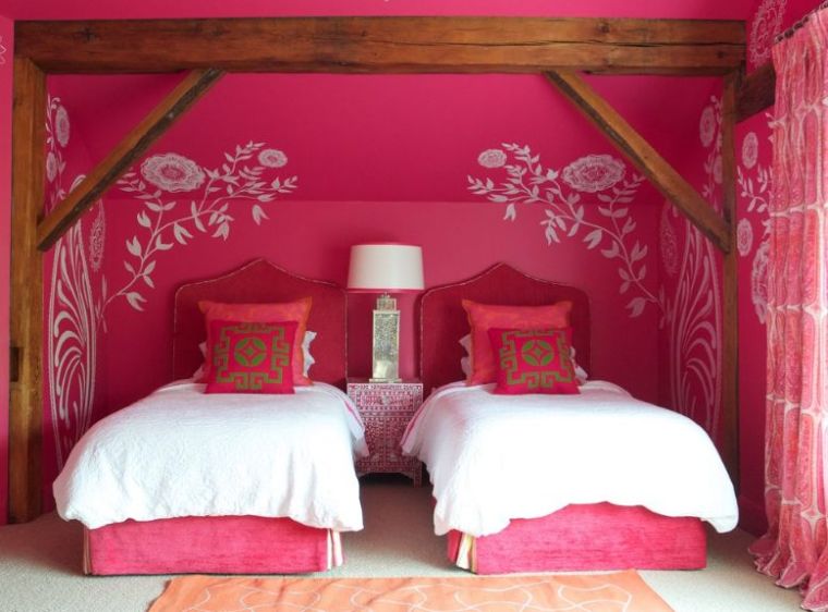 peinture chambre fille rose decoration murale motif floral