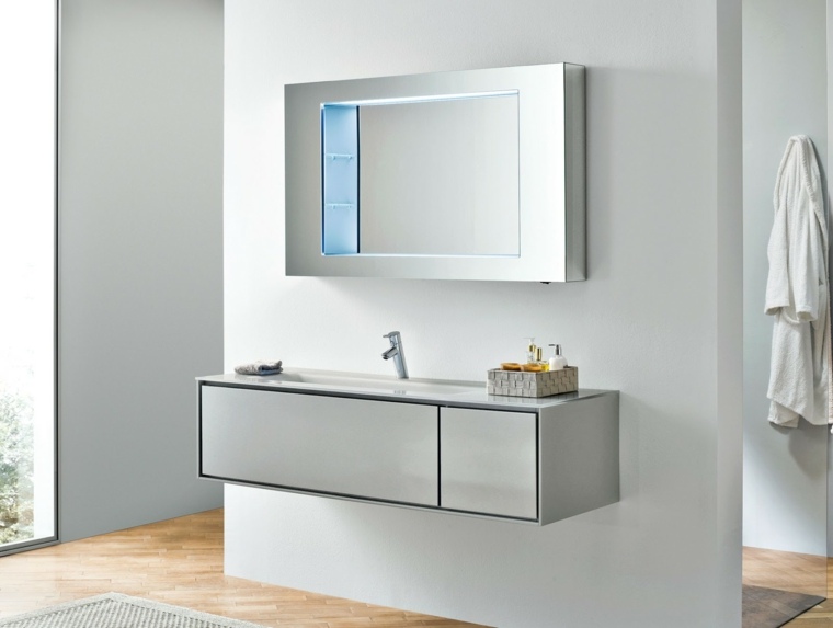salle de bains design vasque grise miroir mur idée 