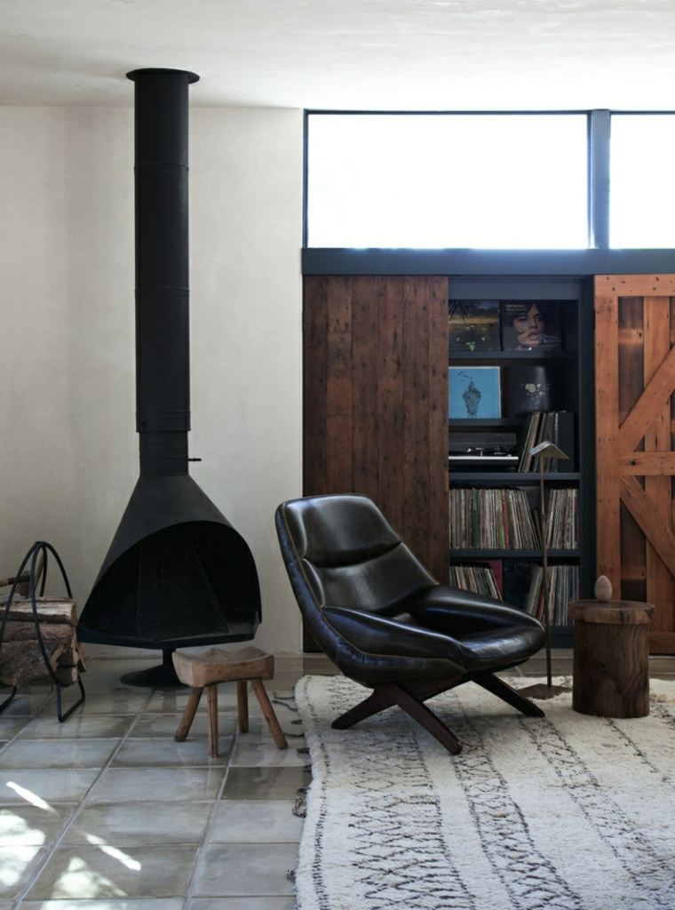 poele bois cheminee amenagement salon design scandinave