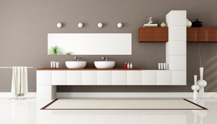 image salle de bain gris taupe meubles design moderne blanc