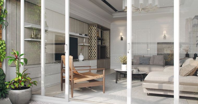 image salon moderne avec terrasse porte coulissante deco asiatique