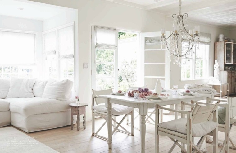 interieur style shabby chic meubles blancs veillis