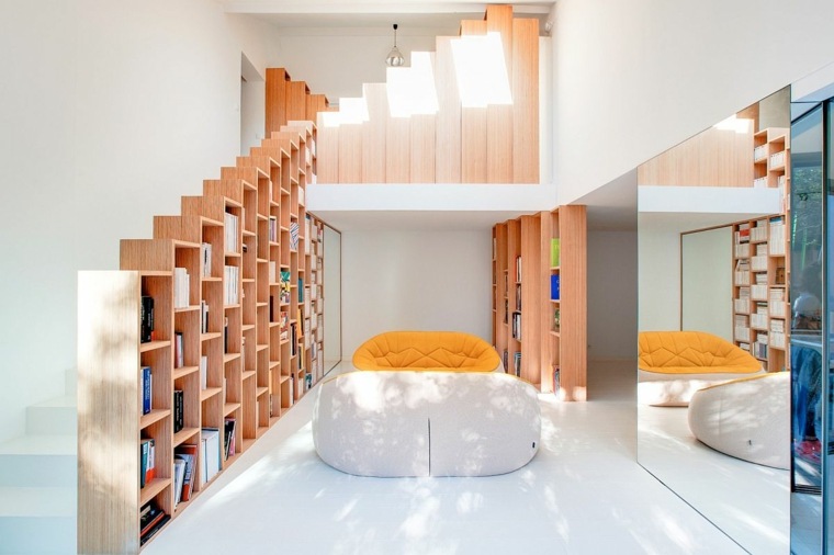 bibliothèque bois moderne meuble etagere escalier gain de place